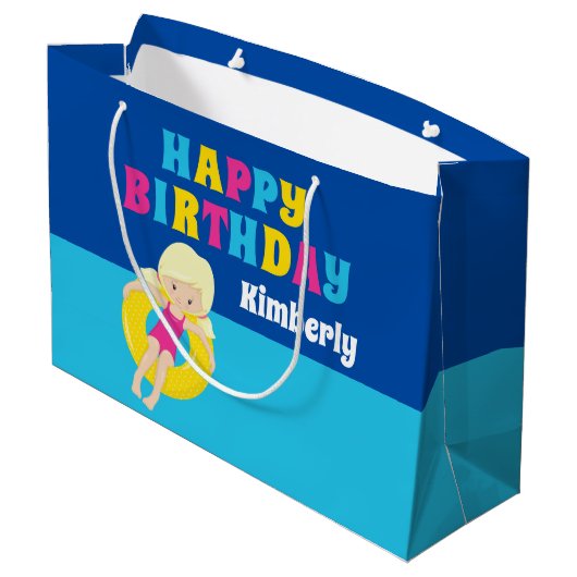 Meisjes Pool Party Verjaardag Schattigee Custom Groot Cadeauzakje (Achterkant Gekanteld)