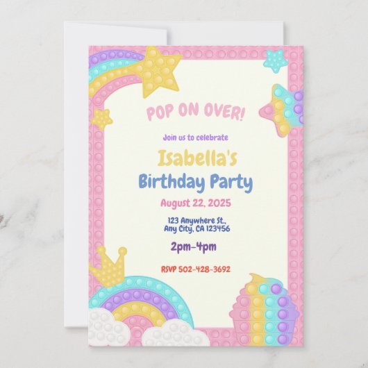 Meisjes Pop Fidget Birthday Party Invitation Kaart (Voorkant)