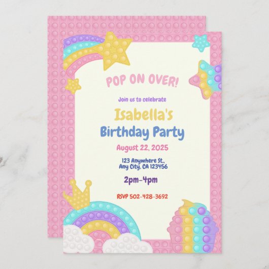 Meisjes Pop Fidget Birthday Party Invitation Kaart (Voorkant / Achterkant)