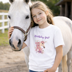 Meisjes Pretty Ponies Pastel Bloem Paard Verjaarda T-shirt