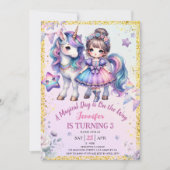 Meisjes prinses eenhoorn 3e verjaardag Paarse goud Kaart (Voorkant)