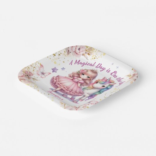Meisjes Prinses Eenhoorn Verjaardagsfeestje Papier Papieren Bordje (Gebogen)