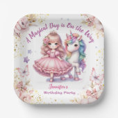 Meisjes Prinses Eenhoorn Verjaardagsfeestje Papier Papieren Bordje (Voorkant)