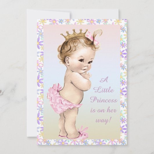 Meisjes prinses Floral Baby shower Kaart (Voorkant)