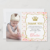 Meisjes prinses kroonprins 1 verjaardag bedankt je kaart (Voorkant)