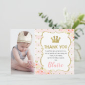 Meisjes prinses kroonprins 1 verjaardag bedankt je kaart (Staand voorkant)