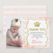 Meisjes prinses kroonprins 1 verjaardag bedankt je kaart (Voorkant / Achterkant)