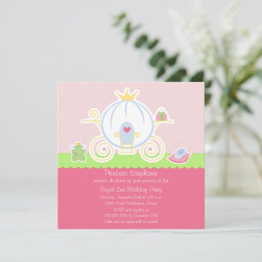 Meisjes prinses verjaardagsfeestje uitnodiging (Staand voorkant)