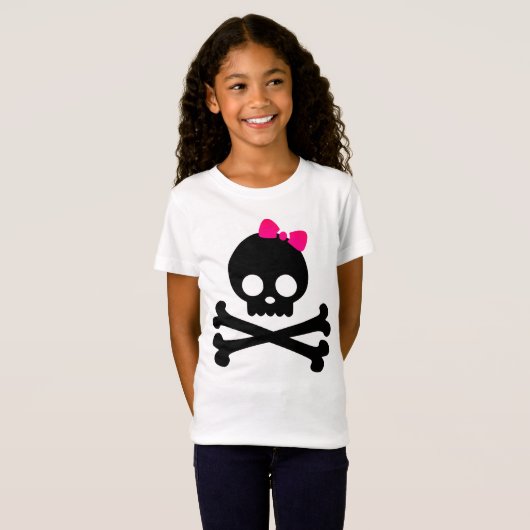 Meisjes Punky Skull White Jersey T-Shirt (Voorkant volledig)