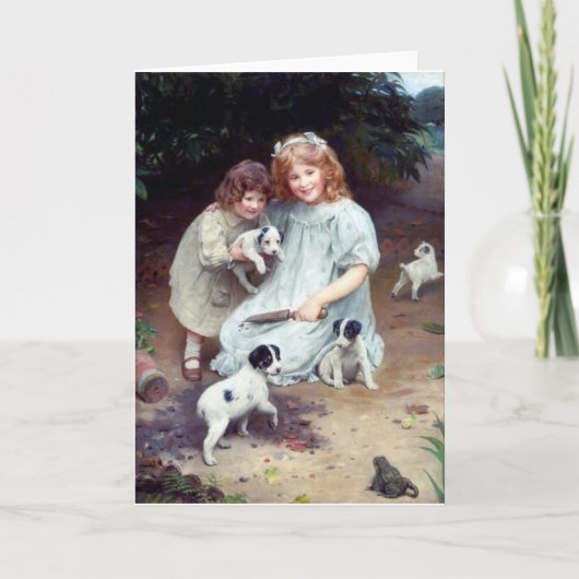 Meisjes puppies Toad Dogs Kinderen Zussen Kaart (Voorkant)