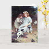 Meisjes puppies Toad Dogs Kinderen Zussen Kaart (Gele Bloem)