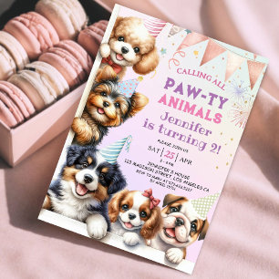 Meisjes Puppy Dog Pawty 2e verjaardag uitnodiging