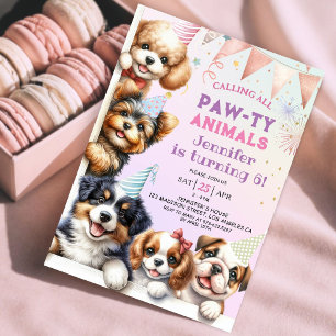 Meisjes Puppy Hond Pawty 6e Verjaardag uitnodiging