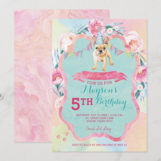 Meisjes Puppy Hond Verjaardagsfeestje Uitnodiginge Kaart (Voorkant / Achterkant)