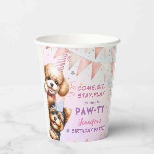 Meisjes puppy laat pawty verjaardag papieren bekers (Achterkant)