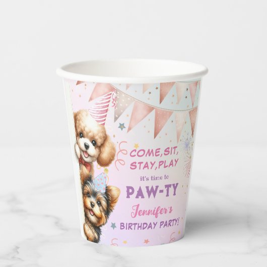 Meisjes puppy laat pawty verjaardag papieren bekers (Voorkant)