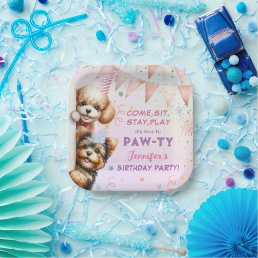 Meisjes Puppy Lets Pawty Verjaardagspapier Bord (Feest)