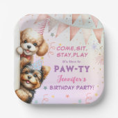 Meisjes Puppy Lets Pawty Verjaardagspapier Bord (Voorkant)