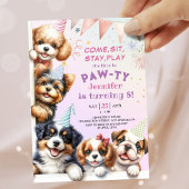 Meisjes Puppy Pawty 8e Verjaardag Feest Uitnodigin Kaart