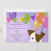 Meisjes Puppy Verjaardag paarse veelkleurige ballo Kaart (Voorkant)