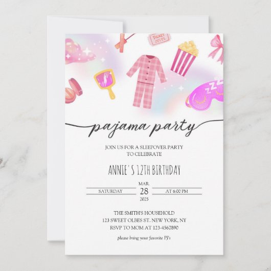 Meisjes Pyjama Sleepover Glam Slumber Verjaardag Kaart