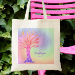 Meisjes Rainbow Sparkles Tote Bag<br><div class="desc">Girly Rainbow Sparkles Monogram Name Canvas tas. Deze  zak is aan beide zijden versierd met een boom en achtergrond in regenboogkleuren met nepmousserende sterren. U kunt het met een naam en een monogram aanpassen. Originele mozaïekboom © Michele Davies.</div>