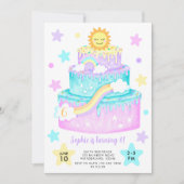 Meisjes Regenboog Cake Verjaardag Uitnodiging (Voorkant)
