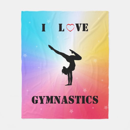 Meisjes Regenboog "I Love Gymnastics" Fleece Deken (Voorkant)
