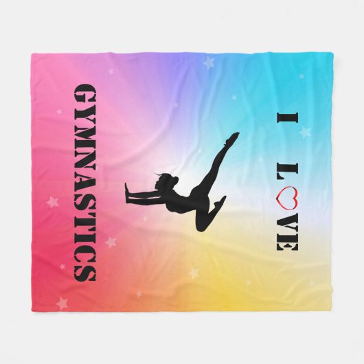 Meisjes Regenboog "I Love Gymnastics" Fleece Deken (Voorkant (Horizontaal))