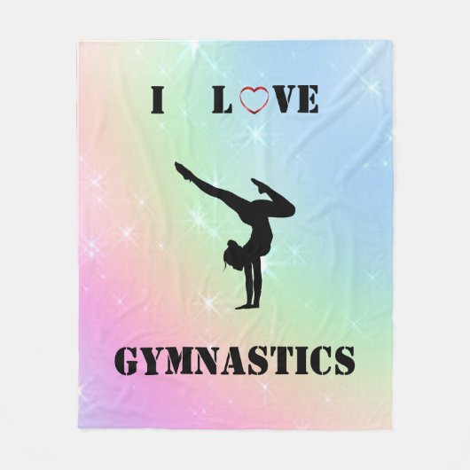 Meisjes Regenboog "I Love Gymnastics" Fleece Deken (Voorkant)
