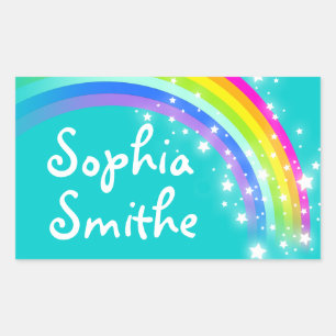 Meisjes regenboog naam blauwgroen id label sticker