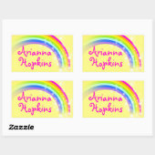 Meisjes regenboog naam geel & roze id label sticke (Vel)
