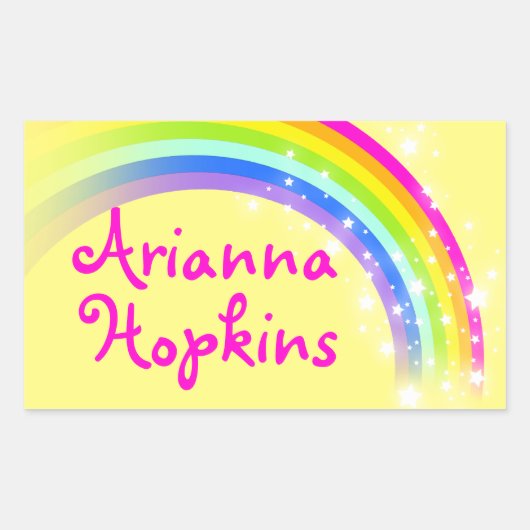 Meisjes regenboog naam geel & roze id label sticke (Voorkant)