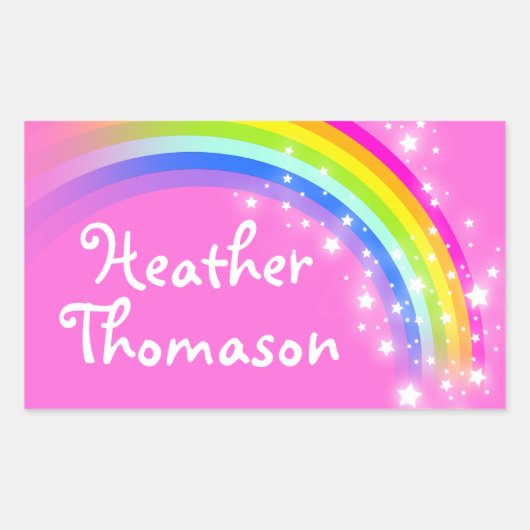 Meisjes regenboog naam roze id label sticker (Voorkant)