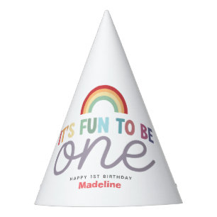 Meisjes Regenboog Pret om Eén te Zijn 1e Verjaarda Feesthoedjes