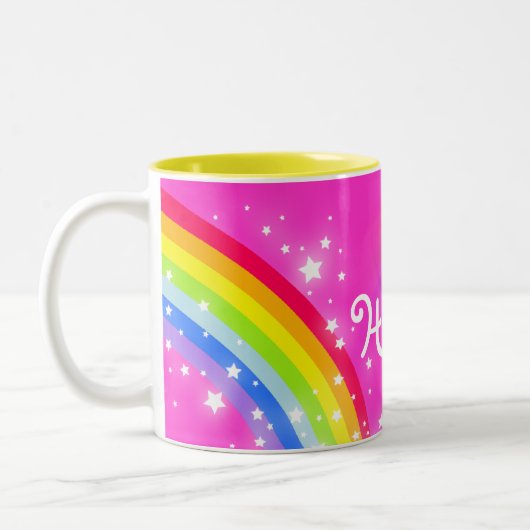 Meisjes regenboogroze aangepaste naam mok (Links)