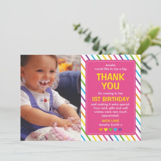 Meisjes regenboogverjaardag bedankt (Staand voorkant)