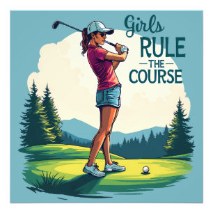Meisjes regeren de baan Retro golfillustratie Foto Afdruk