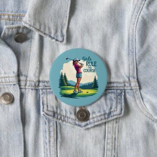 Meisjes regeren de baan Retro golfillustratie Ronde Button 7,6 Cm