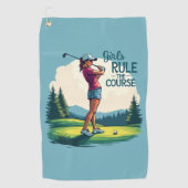 Meisjes regeren de cursus Retro Golf Illustratie Golfhanddoek (Voorkant)