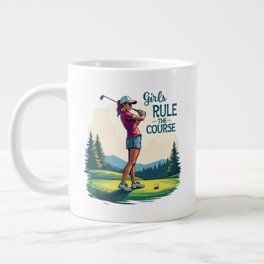 Meisjes regeren de cursus Retro Golf Illustratie Grote Koffiekop (Links)