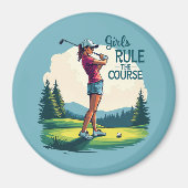 Meisjes regeren de cursus Retro Golf Illustratie Magneet (Voorkant)
