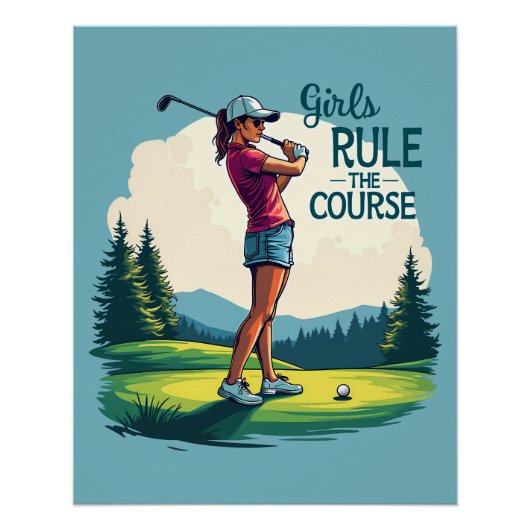 Meisjes regeren de cursus Retro Golf Illustratie Perfect Poster (Voorkant)