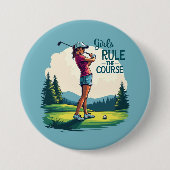 Meisjes regeren de cursus Retro Golf Illustratie Ronde Button 7,6 Cm (Voorkant)