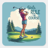 Meisjes regeren de cursus Retro Golf Illustratie Vierkante Sticker (Voorkant)