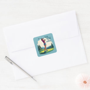 Meisjes regeren de cursus Retro Golf Illustratie Vierkante Sticker
