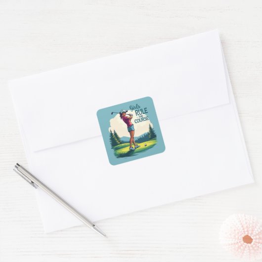 Meisjes regeren de cursus Retro Golf Illustratie Vierkante Sticker (Envelop)