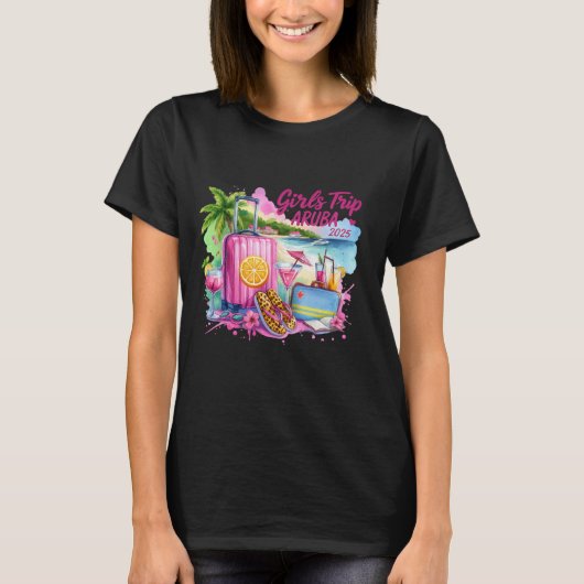 Meisjes reis Aruba 2025 Tropische vakantie vibes T-shirt (Voorkant)
