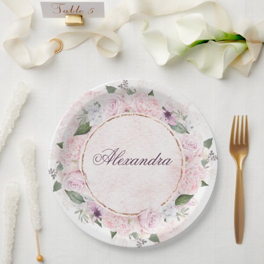 Meisjes Religieuze feestroze rozen Papieren Bordje (Huwelijk)