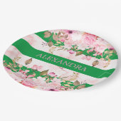 Meisjes Religieuze Viering Groen Roze Streep Papieren Bordje (Gekanteld)